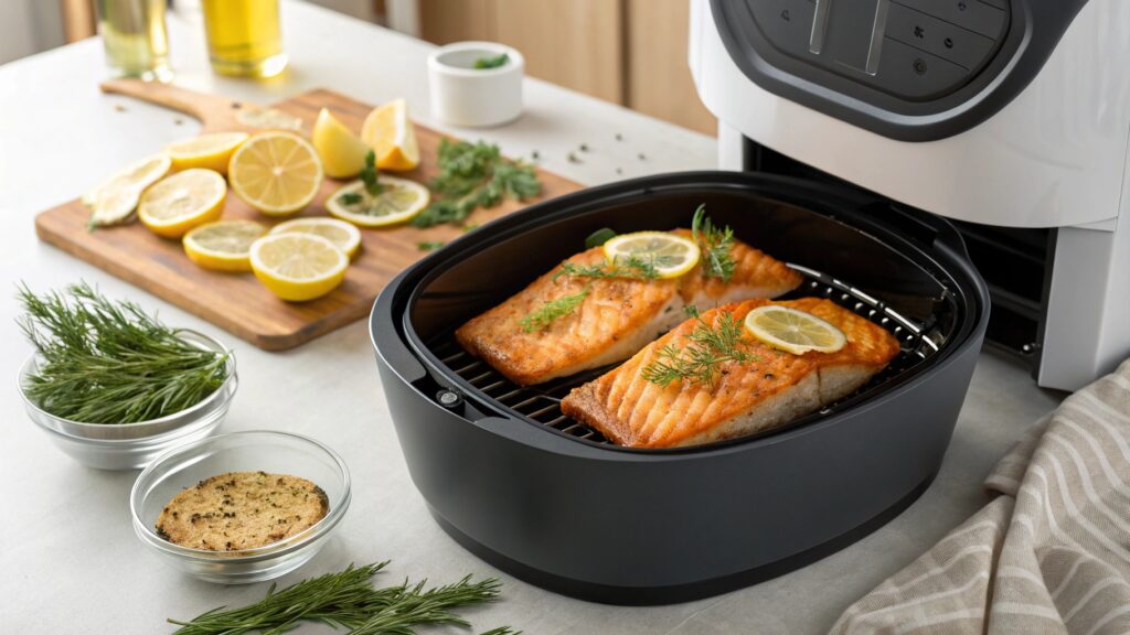 Cooking Frozen Salmon in Air Fryer with Lemon and Dill