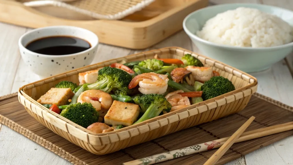 Broccoli stir-fry with shrimp and tofu for Asian Broccoli Recipe