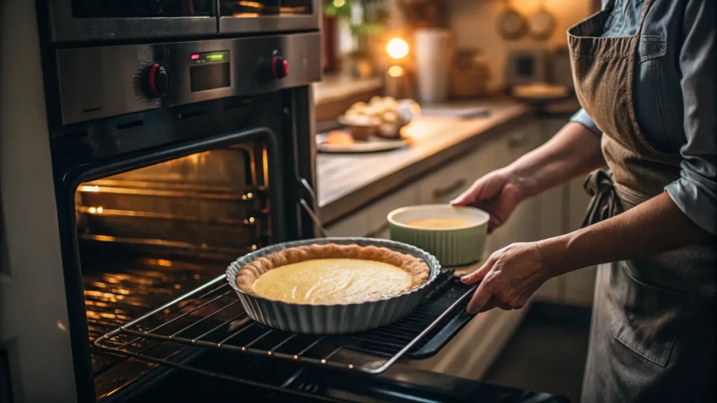 Batter for Applesauce Coffee Cake Being Placed in Oven