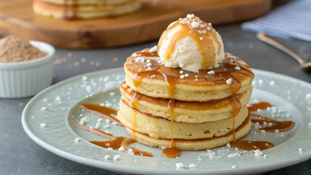 Dessert pancakes with salted caramel ice cream