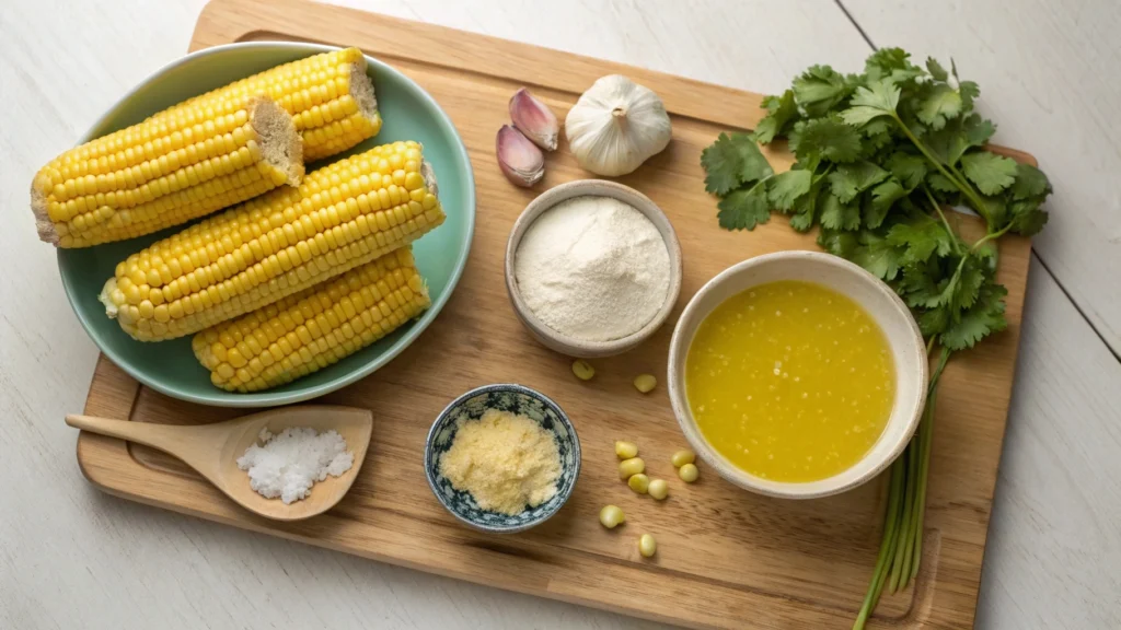 Ingredients for El Salvadoran corn soup recipe on a cutting board