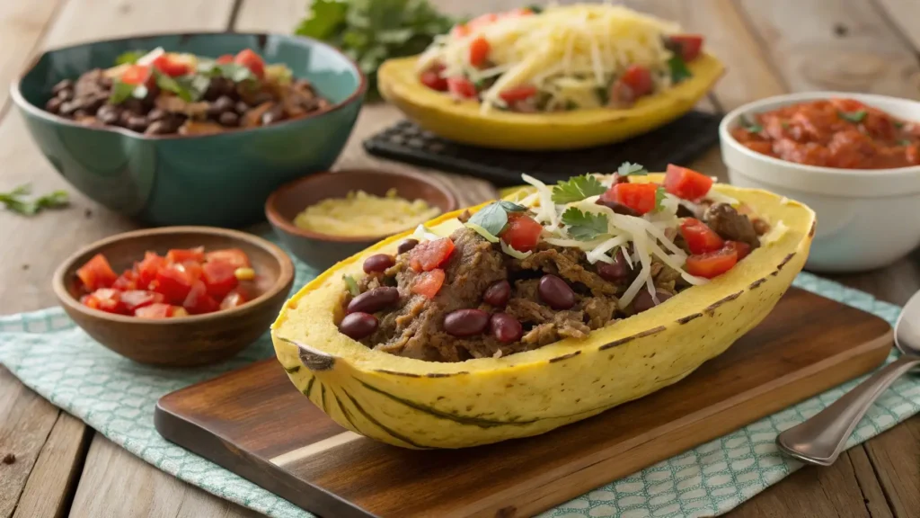 Taco boats made with crockpot spaghetti squash