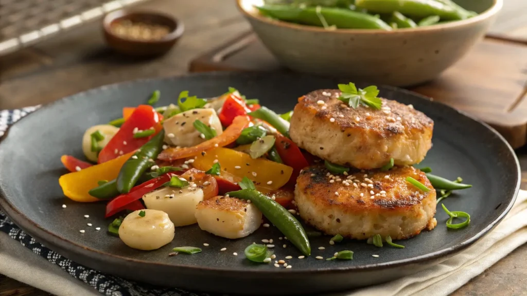 Fishcakes and Scallops Stir Fry with Vegetables