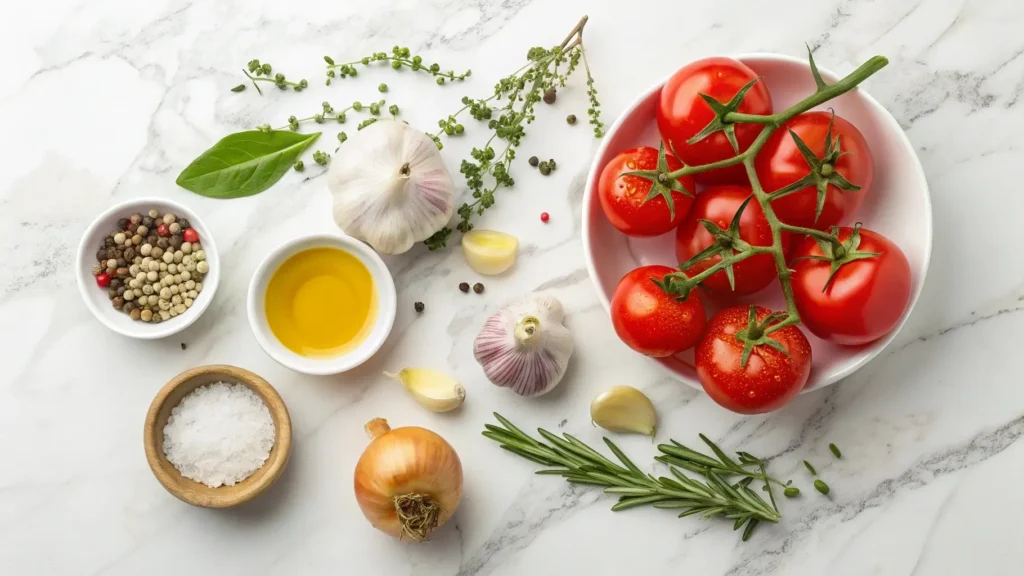 Fresh ingredients for crockpot spaghetti sauce.