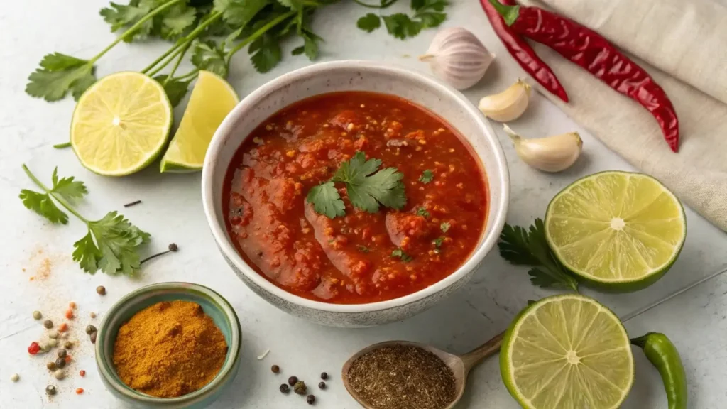 Fajita marinade ingredients including lime, garlic, and spices