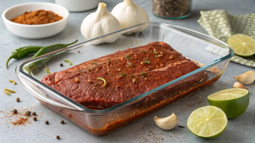 Flank steak marinating for a chipotle steak recipe