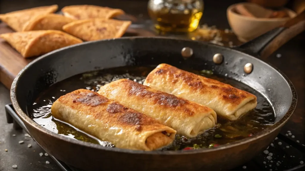 Deep-Fried Golden Beef Chimichangas in Pan