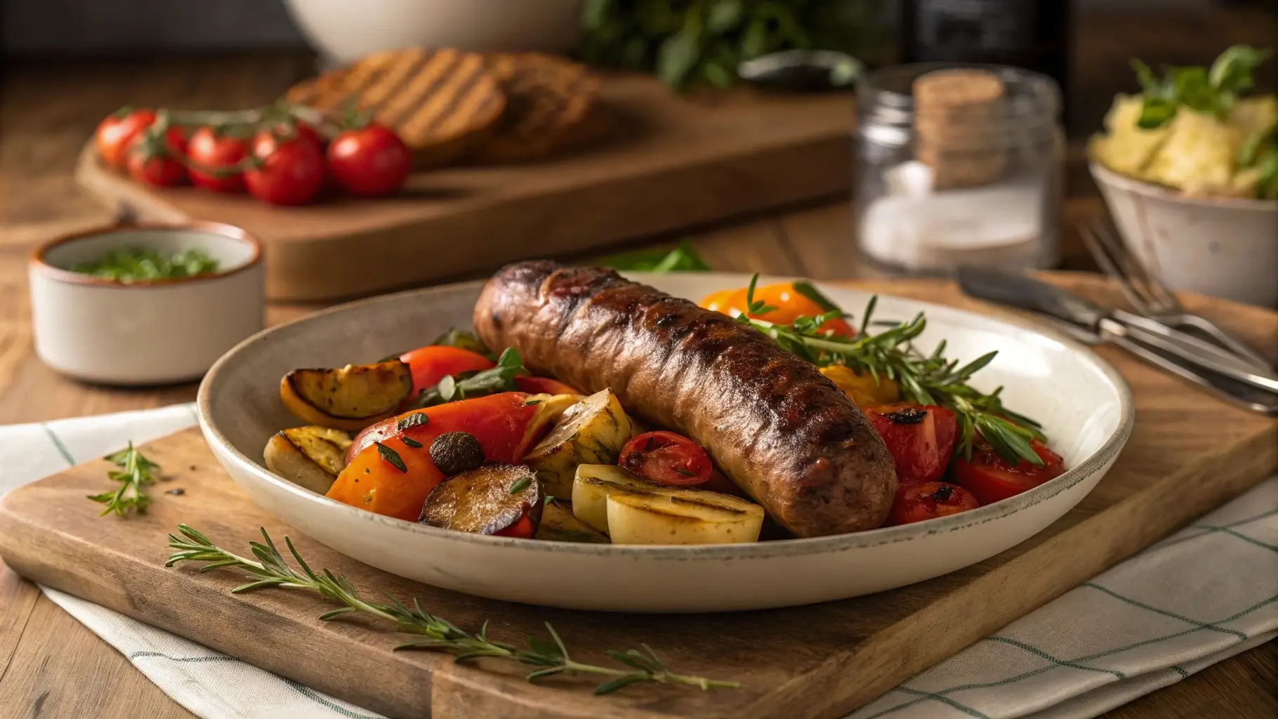 Grilled Beef Sausage with Vegetables