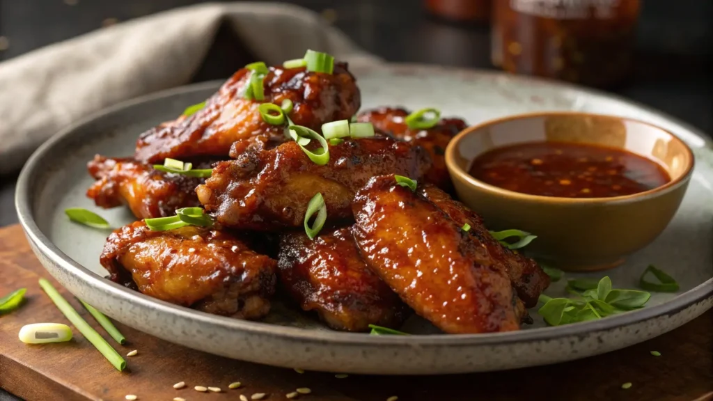 Honey garlic Blackstone chicken wings on a plate