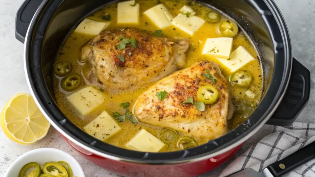 Chicken cooking in an Instant Pot for Mississippi chicken recipe