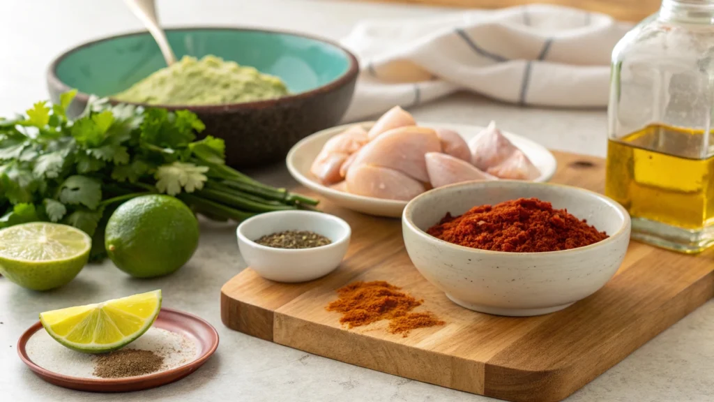 Ingredients for Mexican chicken marinade on a kitchen counter