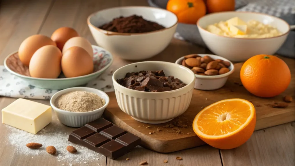 Preparing moist chocolate orange almond cake batter	