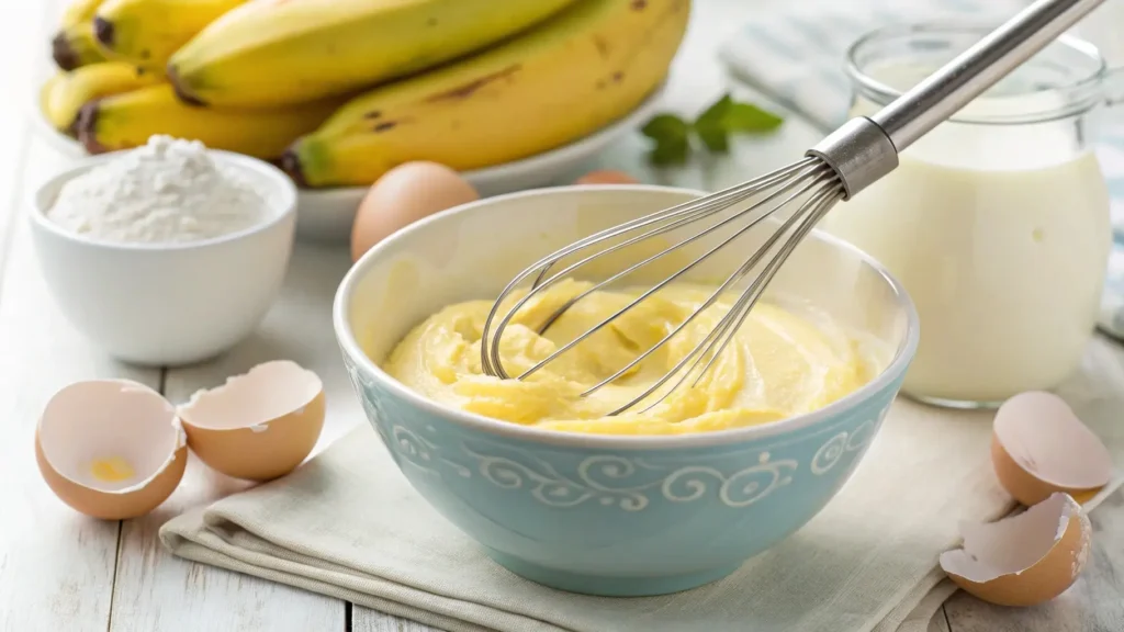 Whisking wet ingredients for Chobani Banana Bread Recipe in a mixing bowl