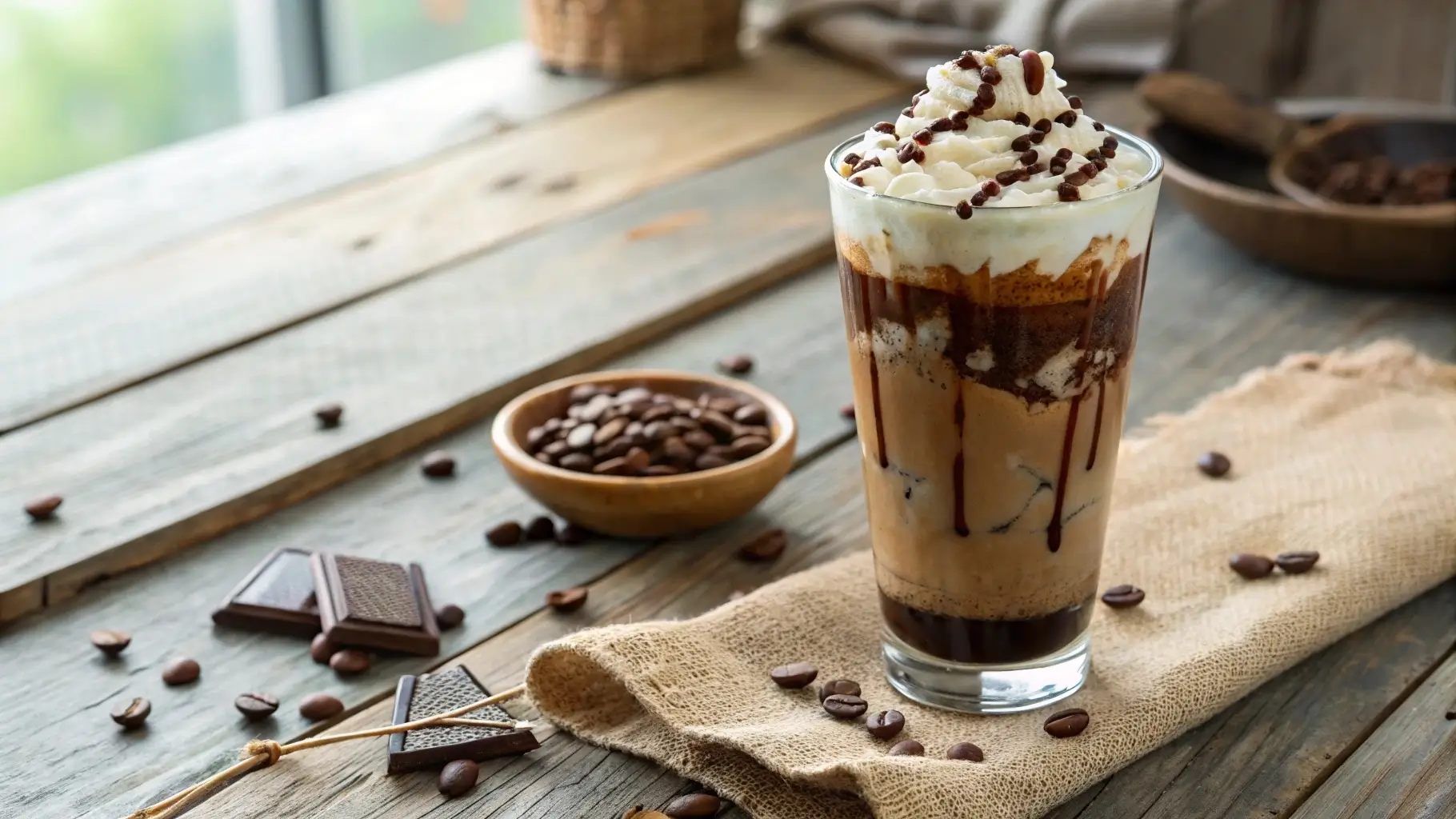 Perfect Mocha Iced Coffee with Whipped Cream and Chocolate Drizzle