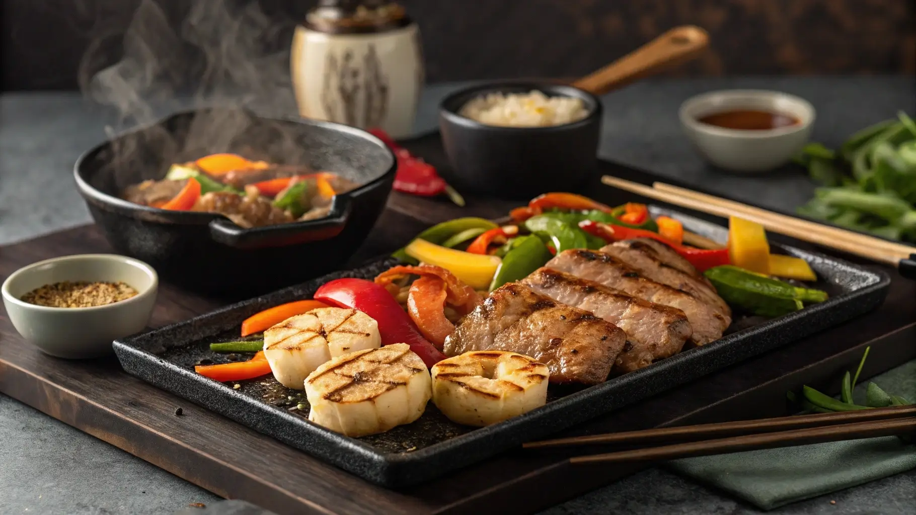 Blackstone hibachi recipe with chicken, steak, and veggies