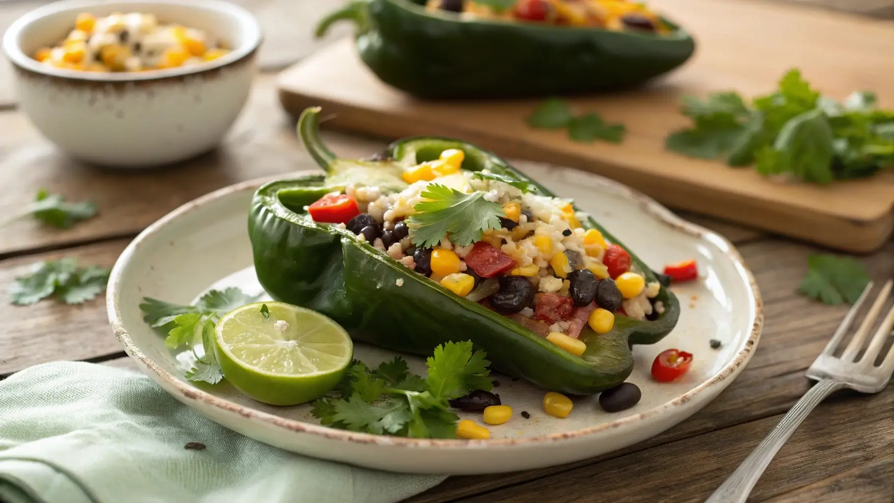 Featured image of stuffed poblano peppers with cheese and corn