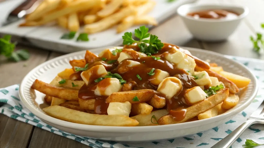 Classic poutine with fries, cheese curds, and brown gravy