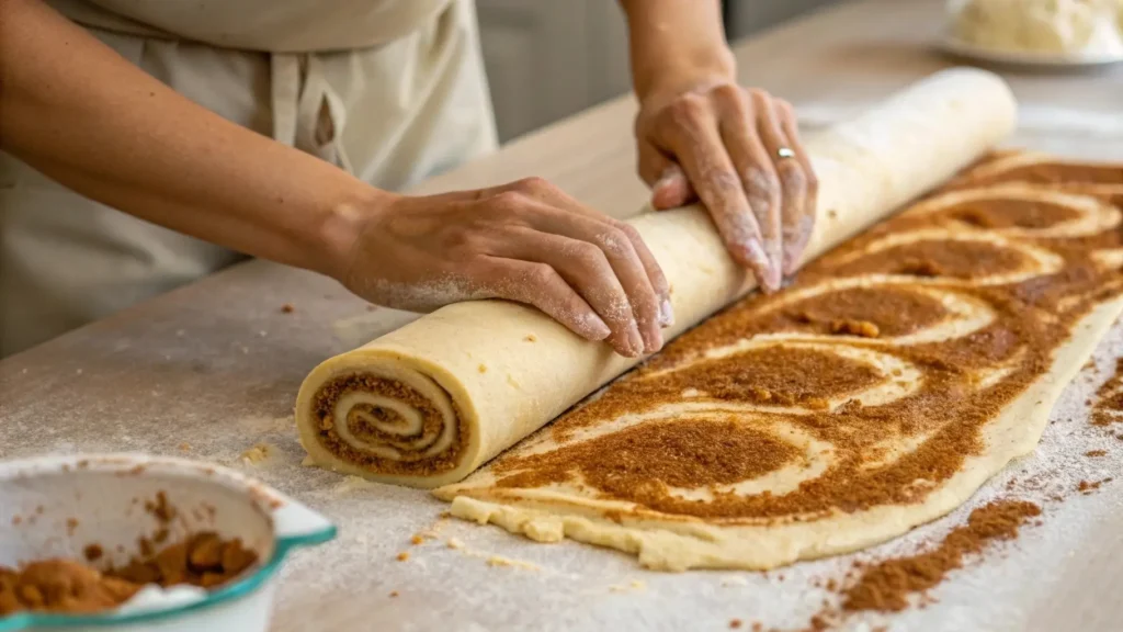 Rolling and filling dough for sourdough cinnamon rolls recipe