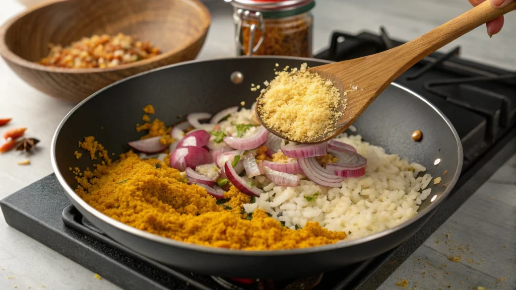 Seasoning raw chicken for the chicken and yellow rice recipe