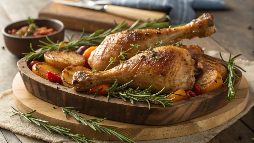 Featured image of roasted turkey drumsticks with herbs