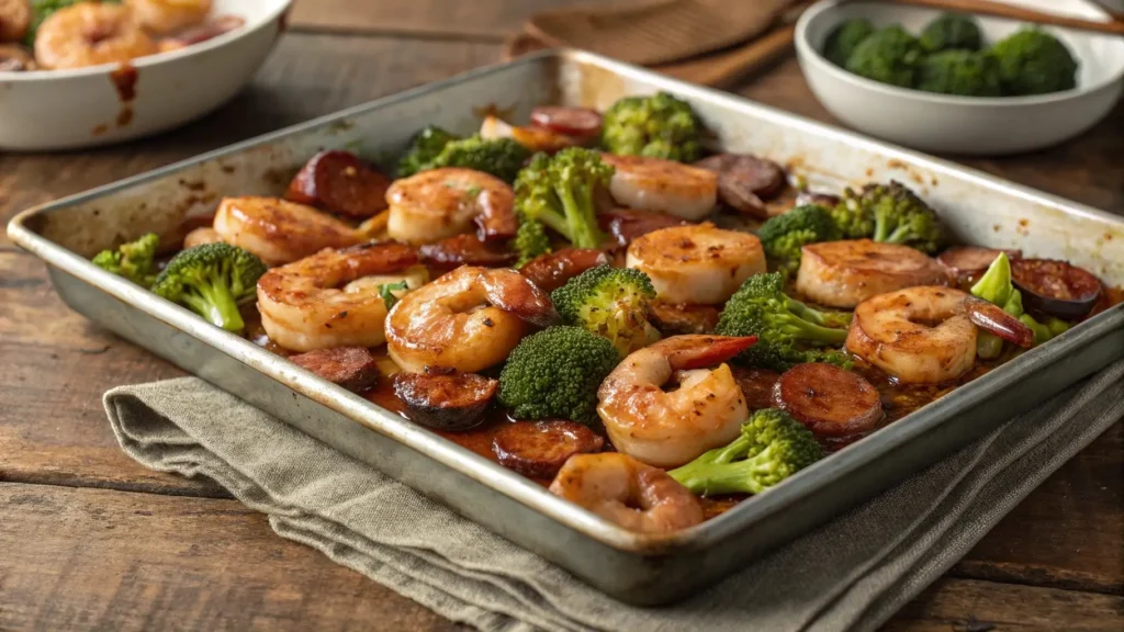 Sheet Pan Honey Garlic Shrimp, Sausage, and Broccoli