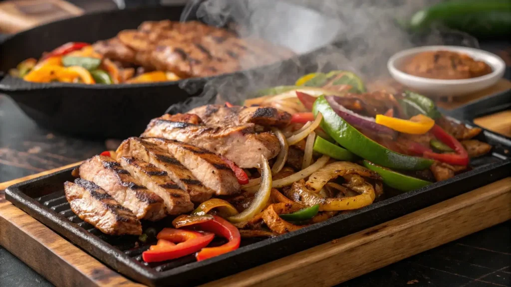 Grilled chicken and steak fajitas made with a fajita marinade