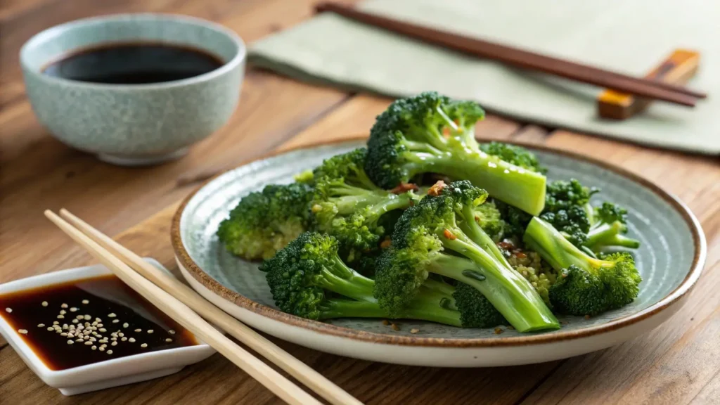 Steamed broccoli with soy sauce for Asian Broccoli Recipe