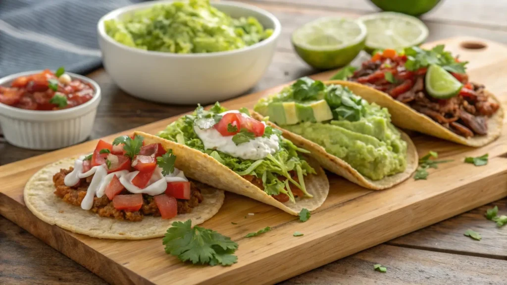 Fresh toppings and sauces for rotisserie chicken tacos