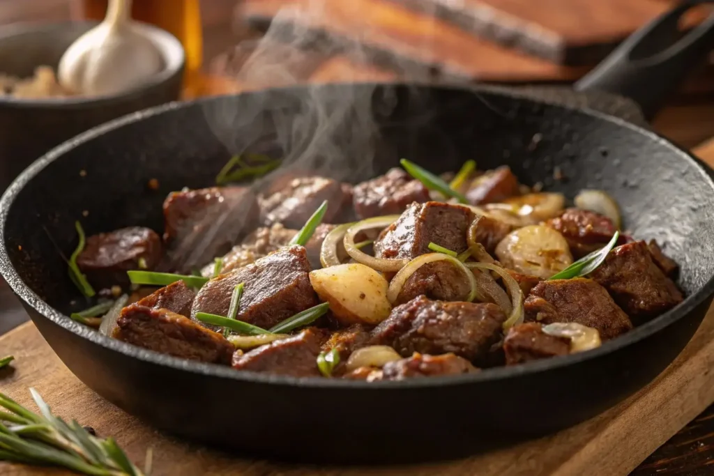 Marinated beef cooking for pepper rice