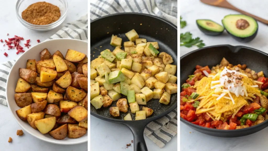 Step-by-step preparation of Mexican Potatoes Breakfast in a skillet