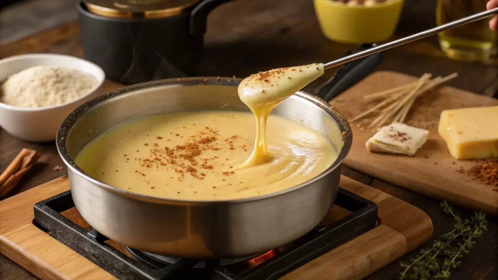 Making creamy sauce for tinis mac and cheese recipe