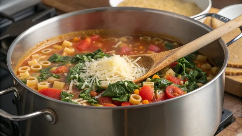 Assembling ditalini pasta soup for comforting flavors