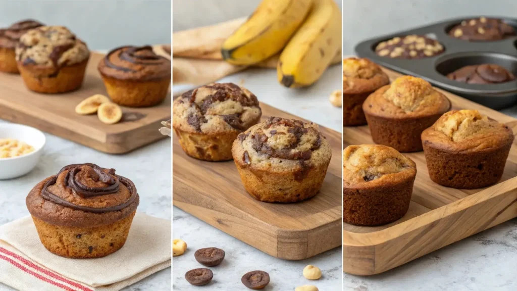 Variations of banana bread mini muffins recipe including gluten-free and vegan options