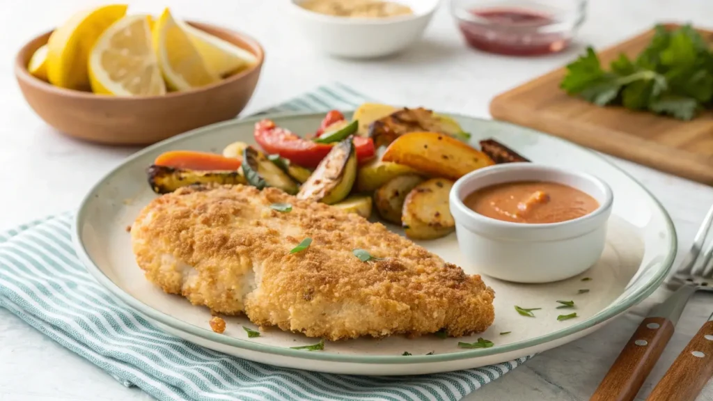 Crispy baked chicken cutlet recipes with roasted veggies