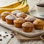 Golden banana bread mini muffins recipe with fresh bananas and chocolate chips