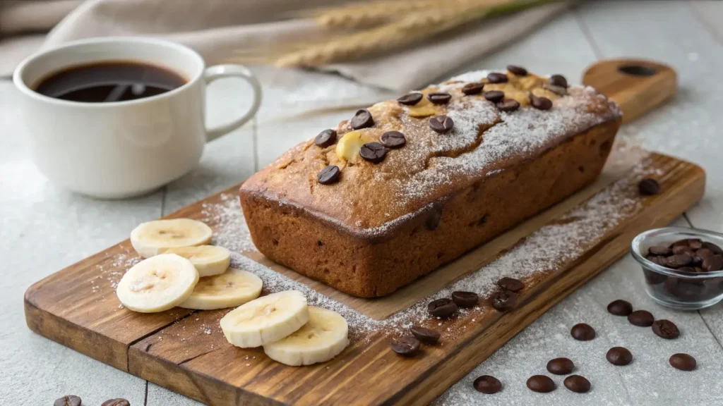 Golden cake mix banana bread recipe with fresh bananas and chocolate chips