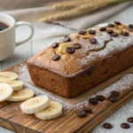 Golden cake mix banana bread recipe with fresh bananas and chocolate chips