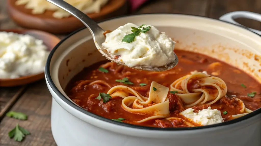 Adding ricotta to crockpot lasagna soup recipe