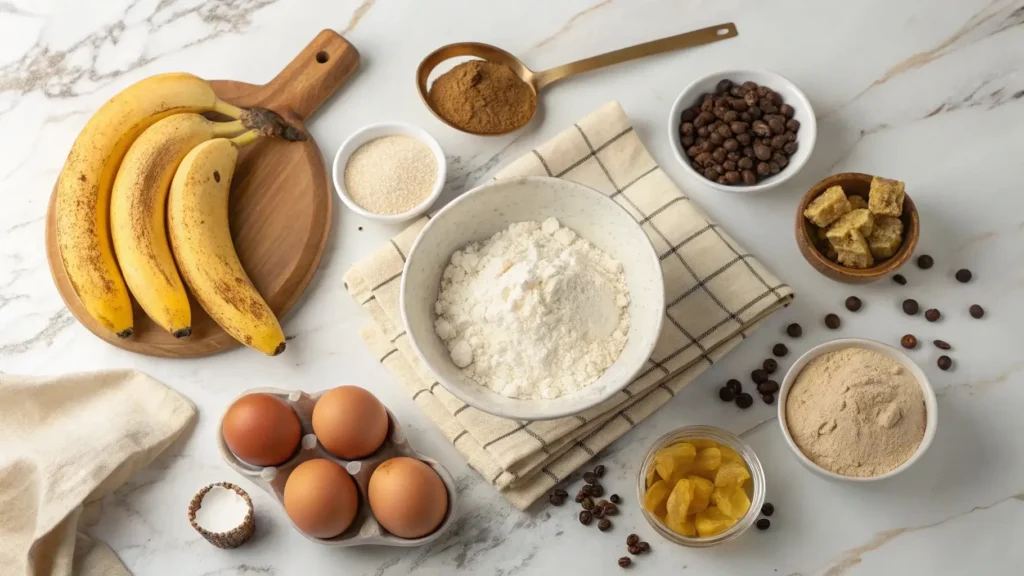 Ingredients for making banana bread cookies recipe