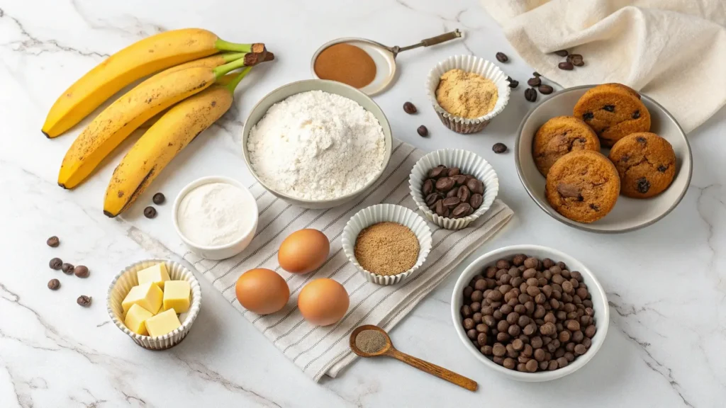 Ingredients for making banana bread mini muffins recipe