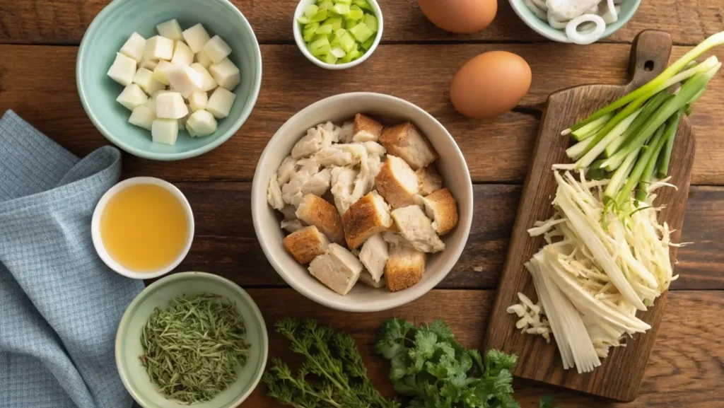 Ingredients for chicken dressing recipe laid out on a countertop