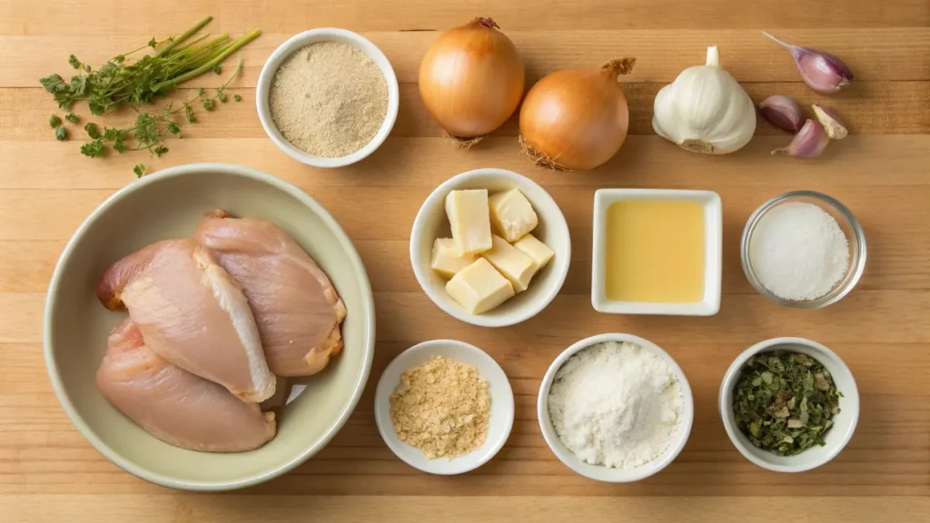 Ingredients for chicken and gravy recipe