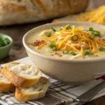 Delicious hash brown potato soup recipe with fresh toppings