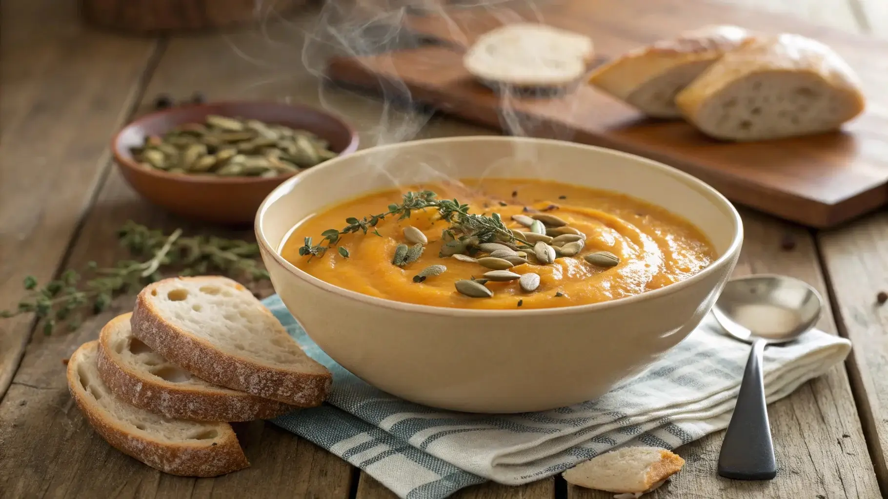 Delicious panera butternut squash soup recipe with garnish