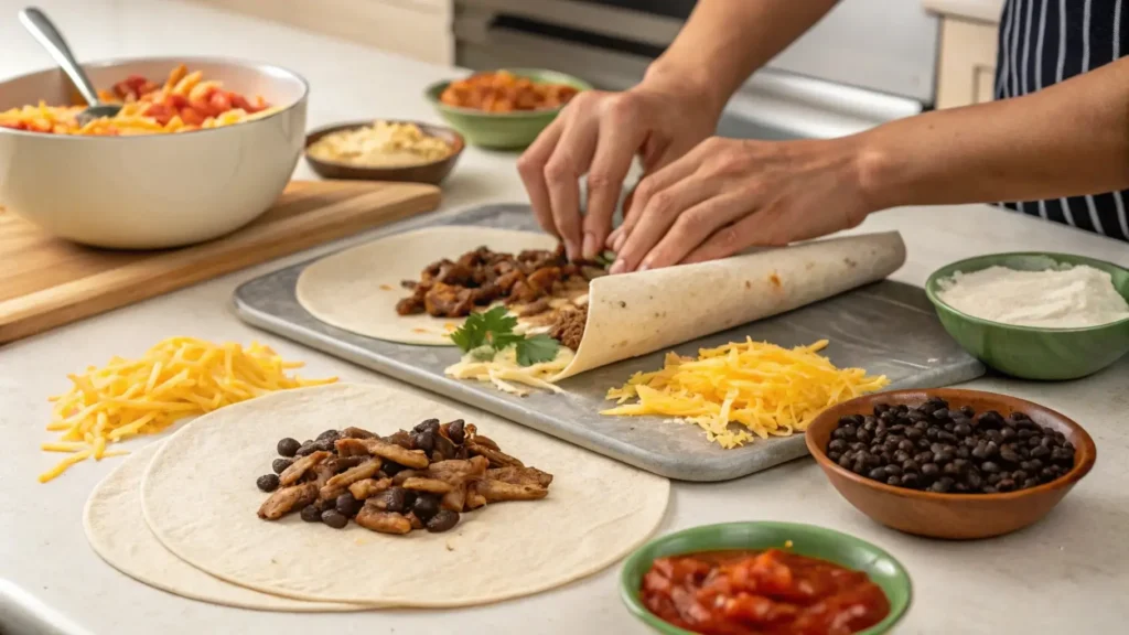 Assembling Tortillas for Boulders Enchilada Recipe