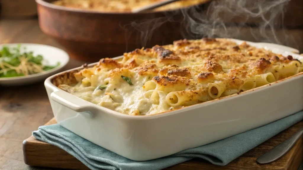 Baked ditalini pasta recipe with cheesy topping