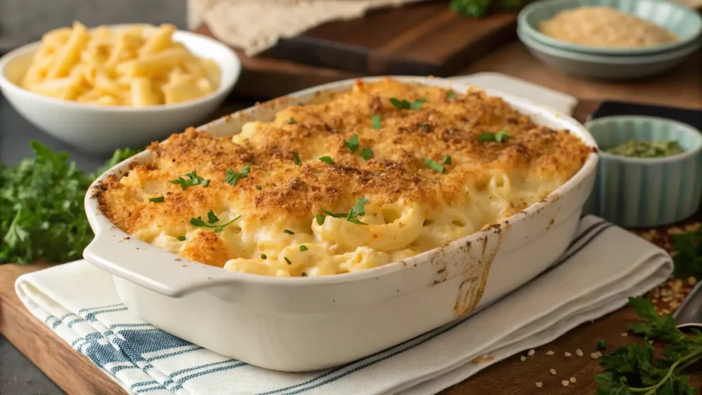 Baked tinis mac and cheese recipe with golden crust