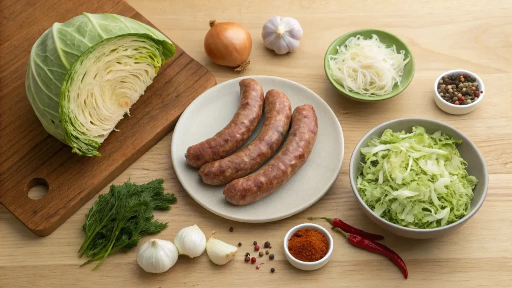 Ingredients for cabbage and sausage