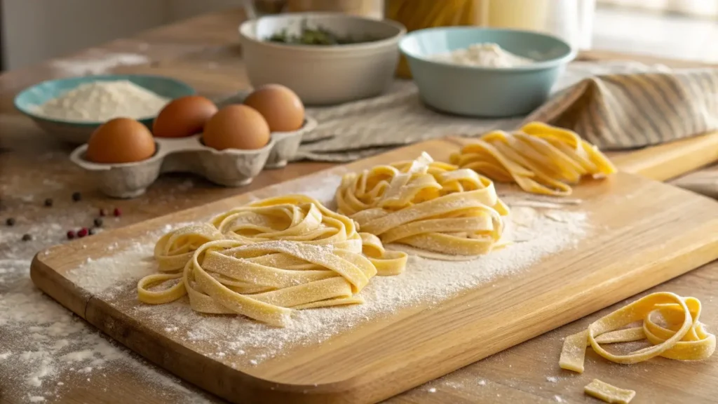 Freshly cut gluten-free egg noodles