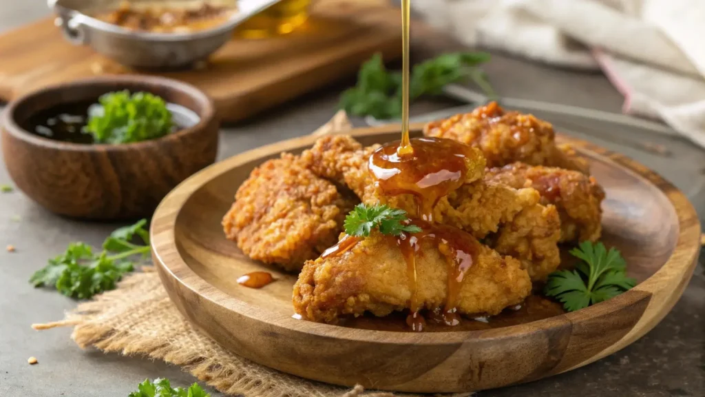 Fried chicken with hot honey glaze for hot honey chicken recipe